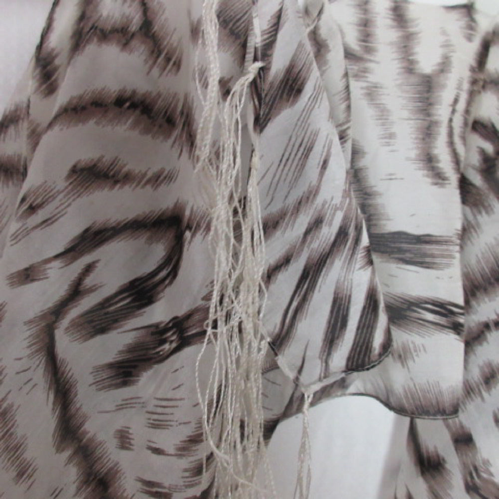 Fringed Animal Print Silk Scarf - Long - 3170