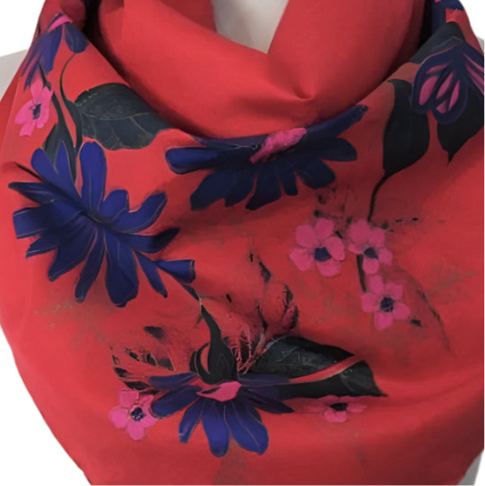 Thai Floral Design Silk Scarf - Square - 5327