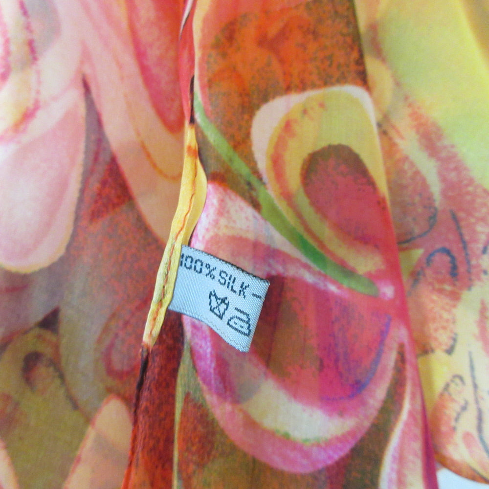 Retro Floral Lightweight Sheer Silk Scarf - Long - 5514