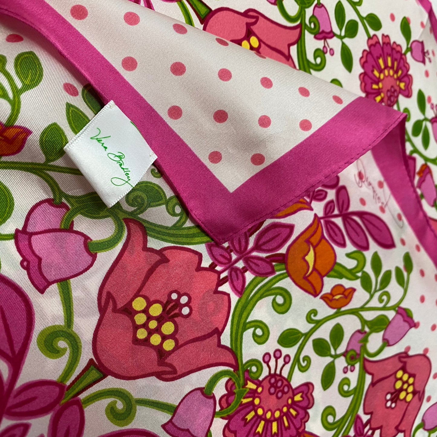 VERA BRADLEY Silk Scarf - Floral & Polka Dots - 35" Square - 5091