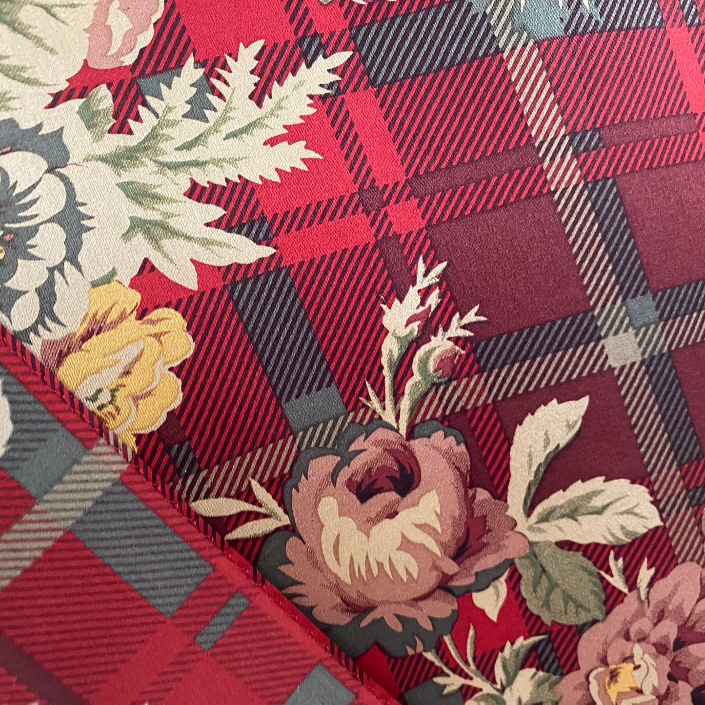 RALPH LAUREN Silk Scarf - Floral Plaid - 11.5" x 52" Long - 5176