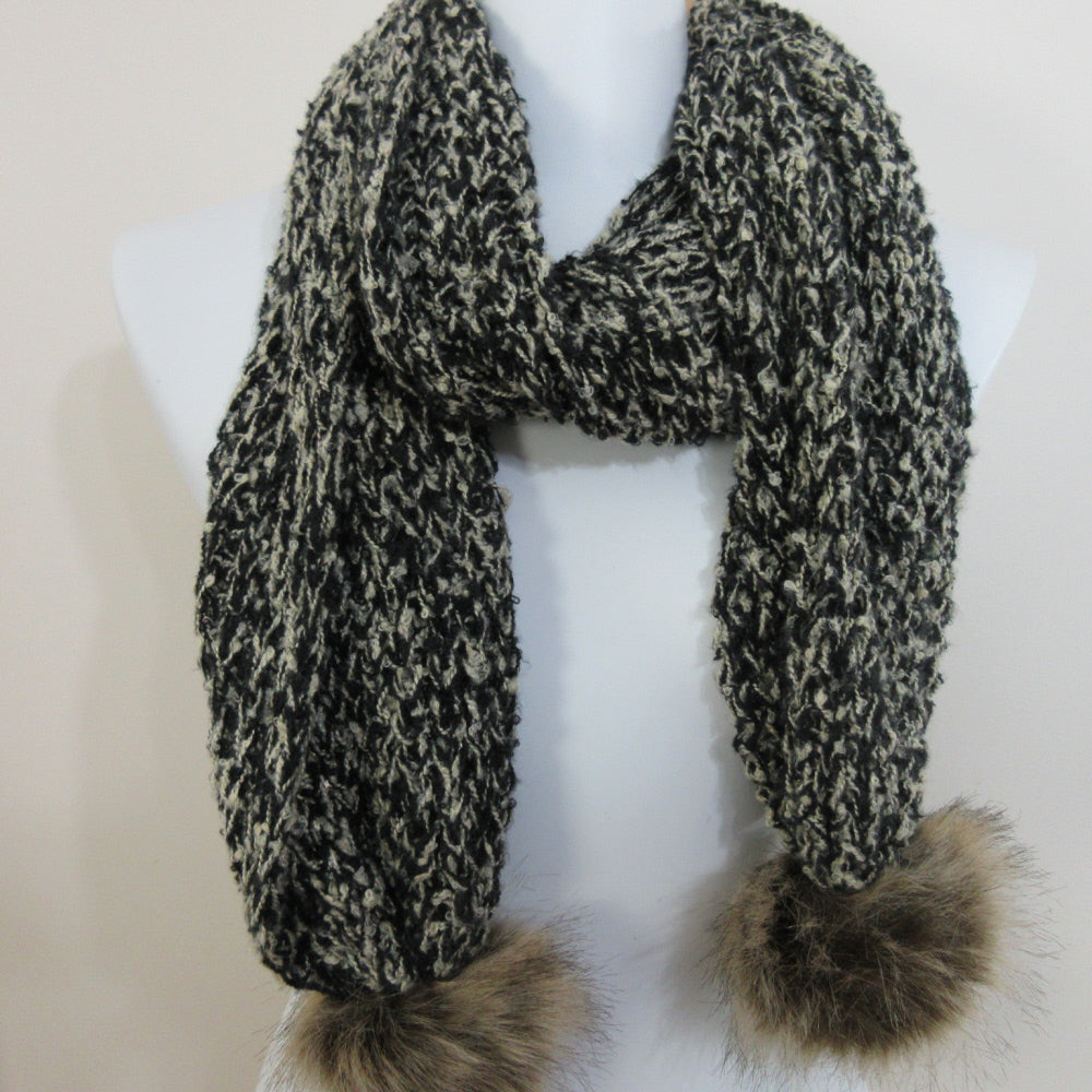 Justin & Taylor Faux Fur Pompom Knit Scarf Long - 5432