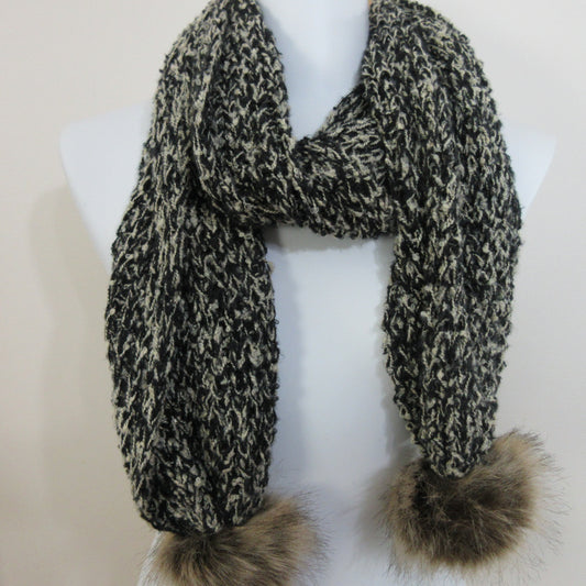 Justin & Taylor Faux Fur Pompom Knit Scarf Long - 5432