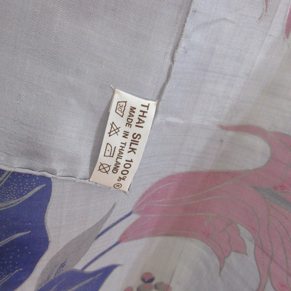 Thai Floral Silk Scarf with Metallic Details - Large Square - 5403