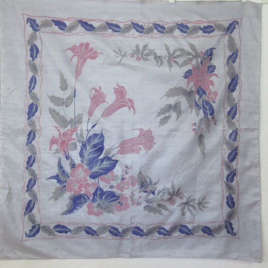 Thai Floral Silk Scarf with Metallic Details - Large Square - 5403