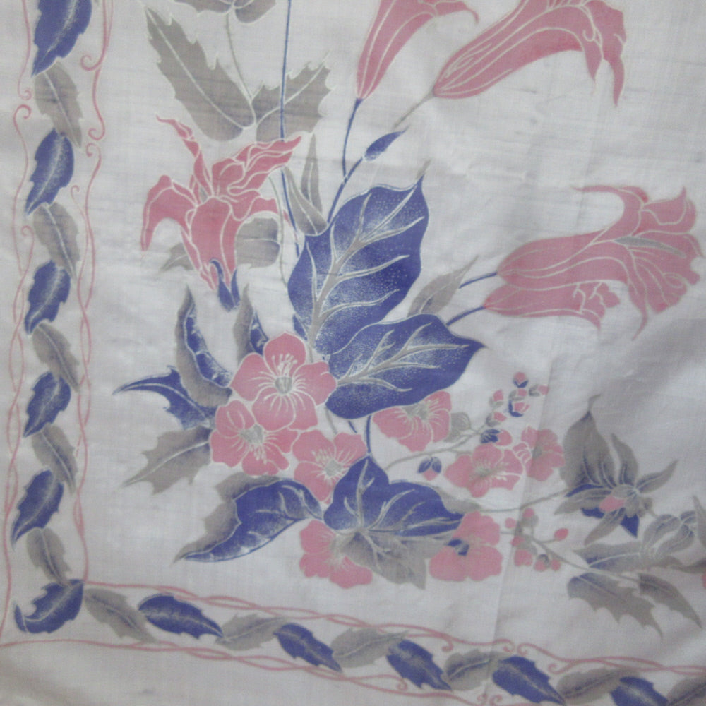 Thai Floral Silk Scarf with Metallic Details - Large Square - 5403