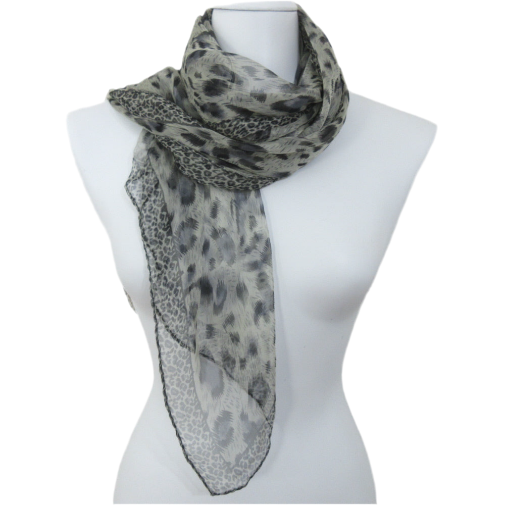 Animal Print Design Silk Chiffon Scarf - Long - 5544