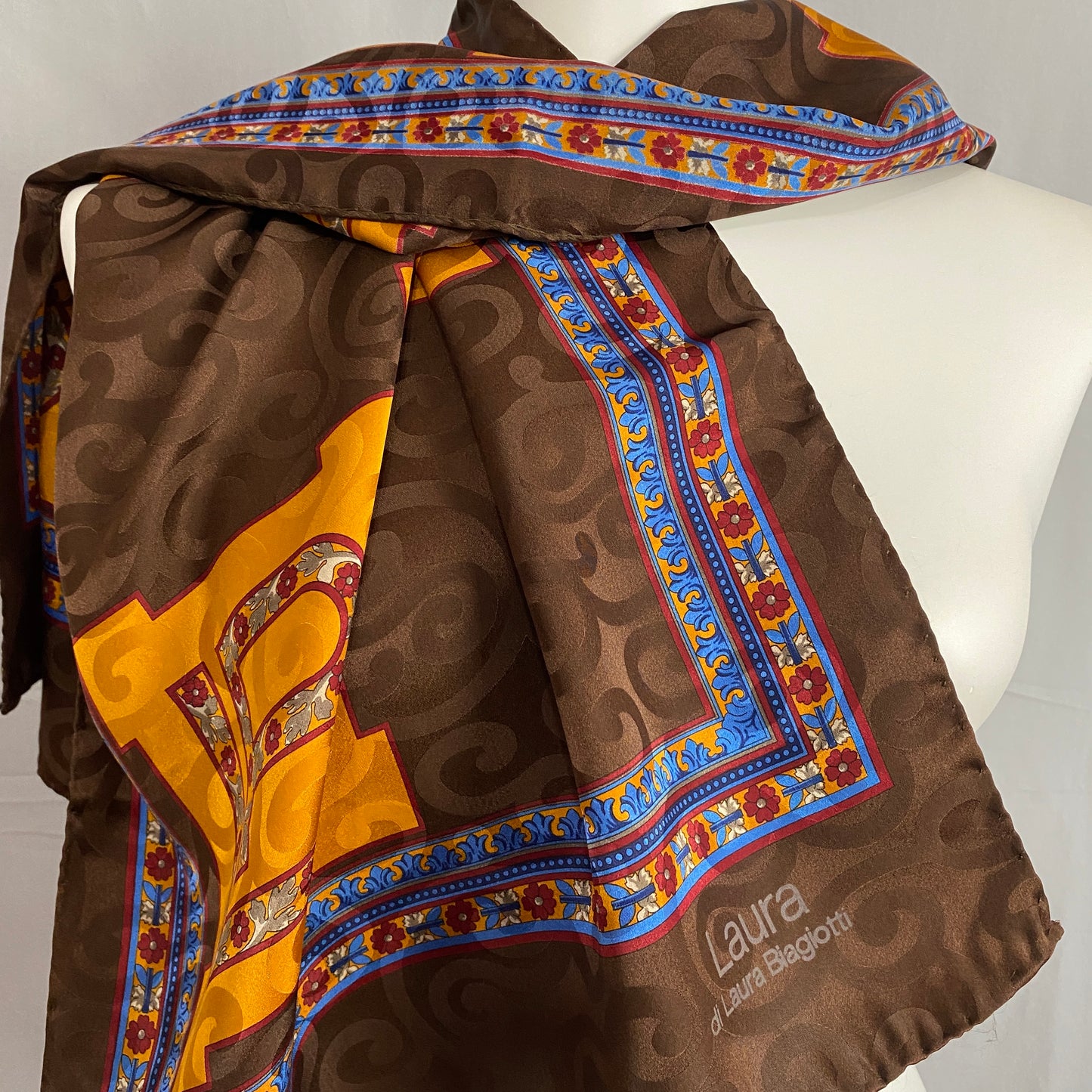 Laura Biagiotti Embossed Logo Floral Silk Scarf - Long – 5161