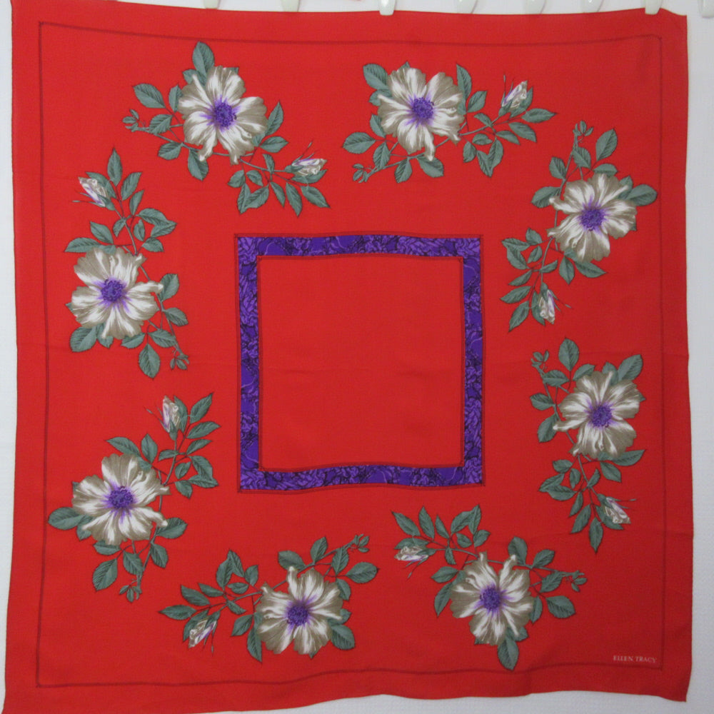 Ellen Tracy Designer Floral Silk Scarf - Square - 1140