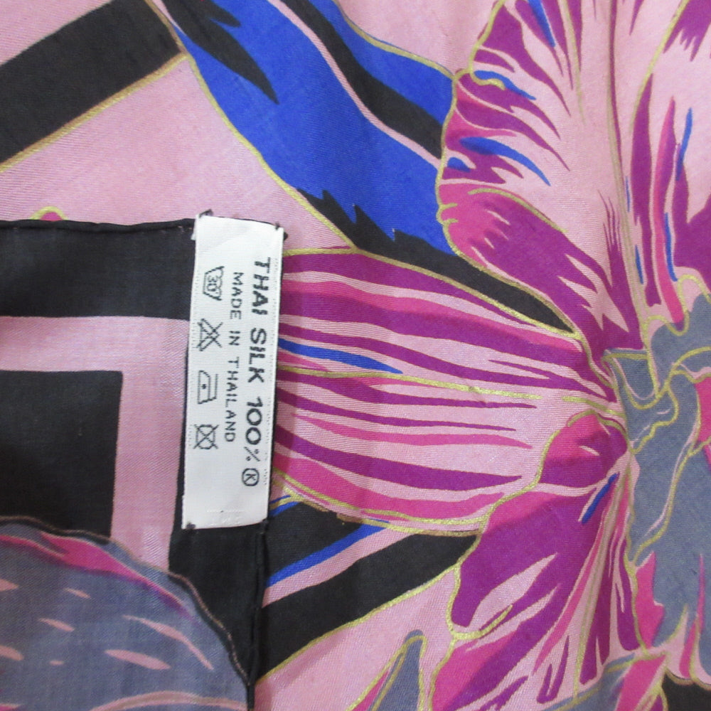 Floral Design Thai Silk Scarf - Square - 1145