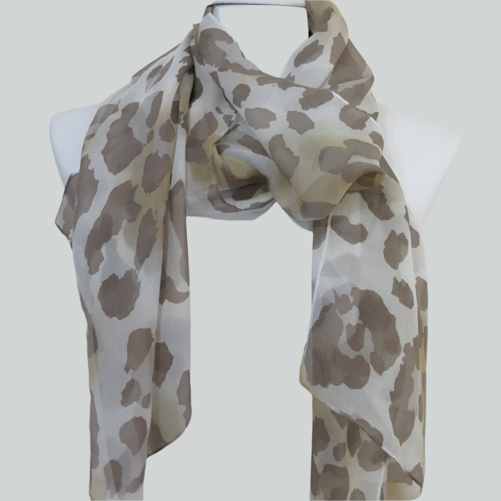 Lightweight Animal Print Design Silk Scarf - Long - 1173
