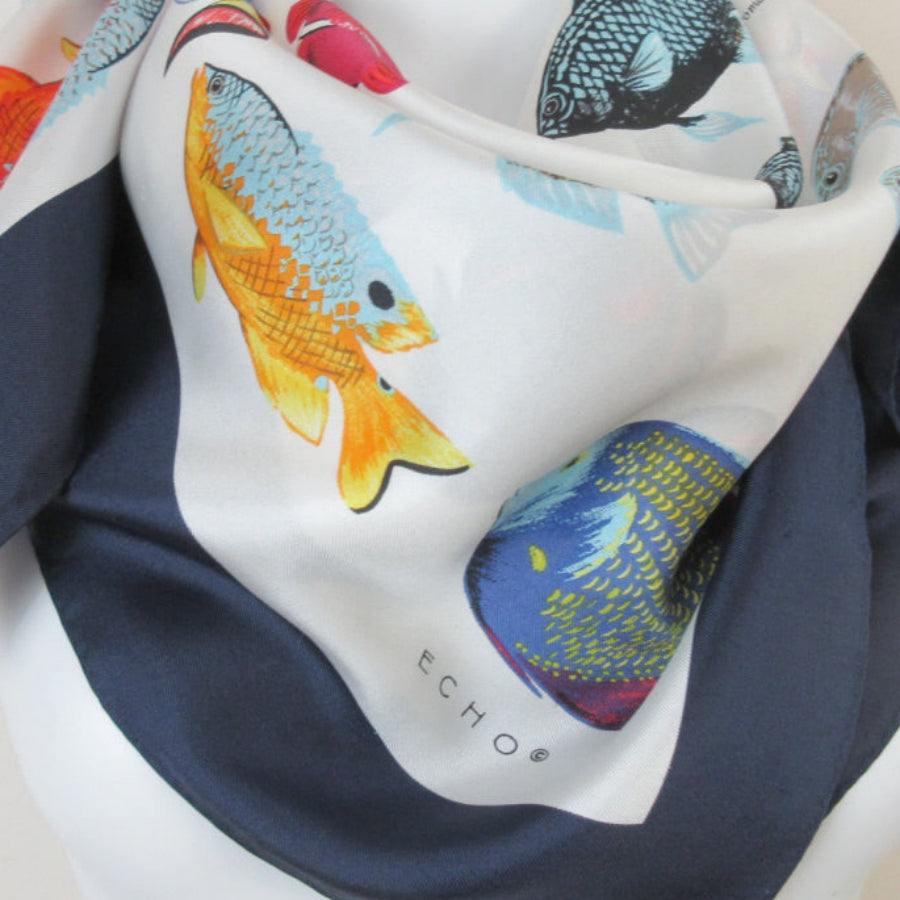 Echo Fish Silk Scarf - Square – 5439