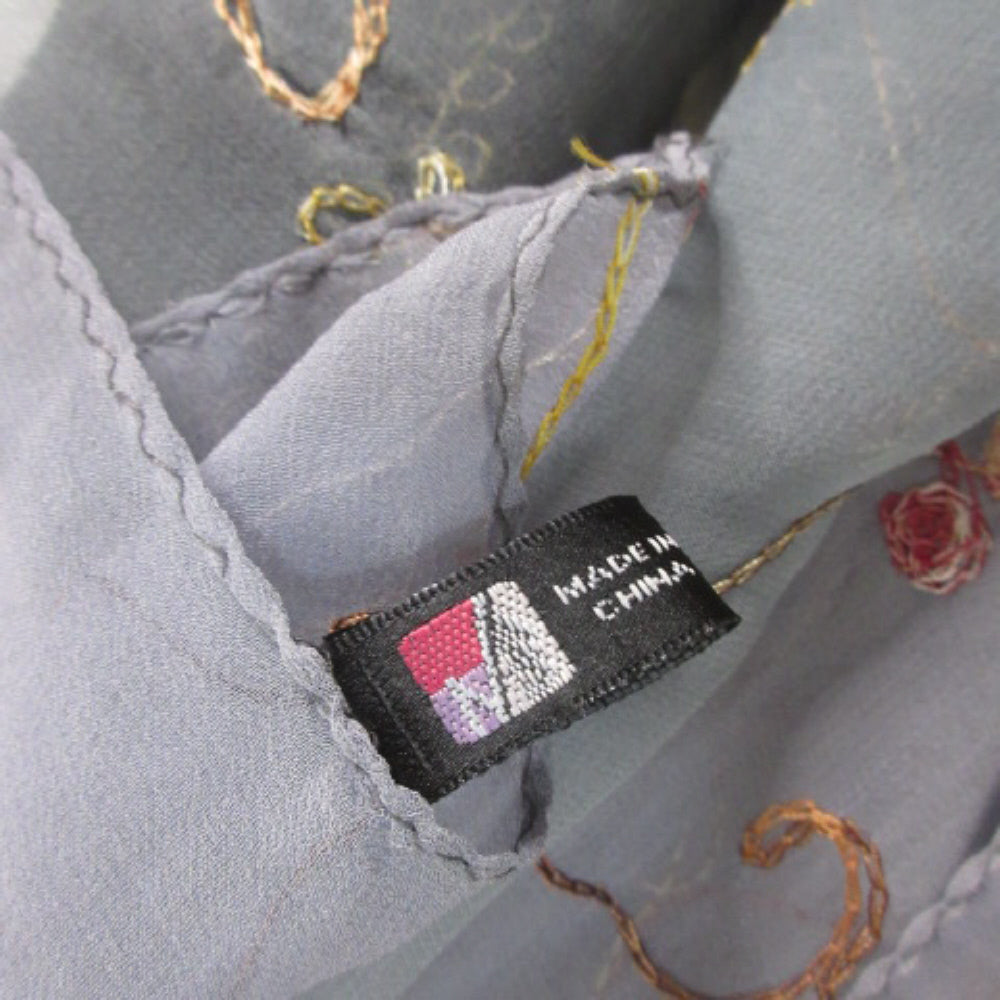 Embroidered Floral Design Lightweight Silk Scarf - Long – 1541