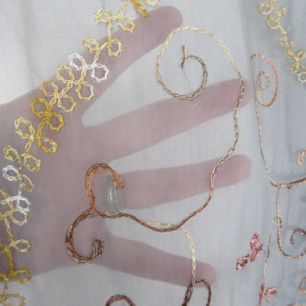 Embroidered Floral Design Lightweight Silk Scarf - Long – 1541