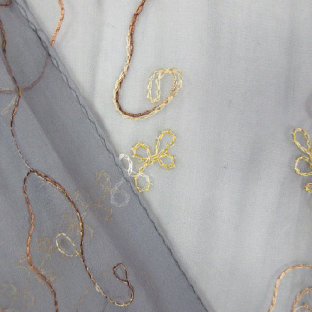 Embroidered Floral Design Lightweight Silk Scarf - Long – 1541