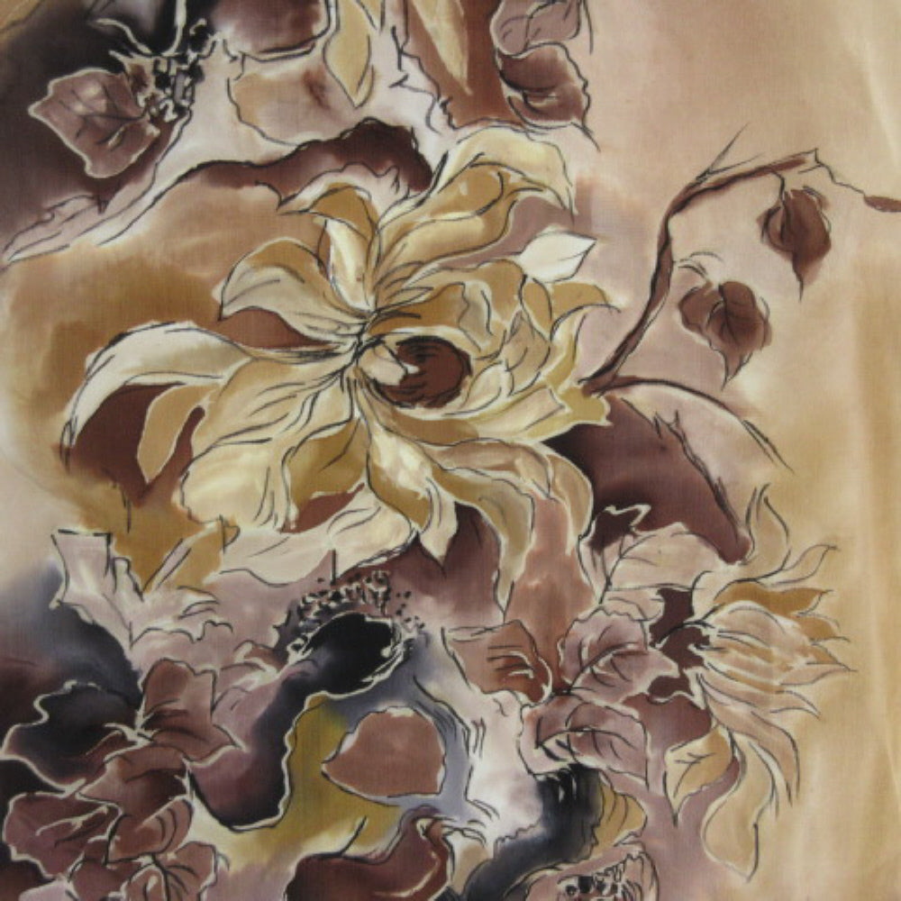 Art Floral Hand Painted Design Silk Scarf - Long - 1651