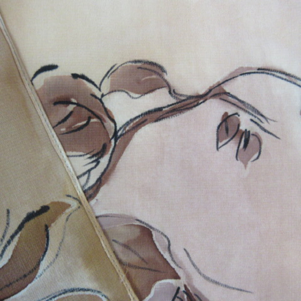 Art Floral Hand Painted Design Silk Scarf - Long - 1651