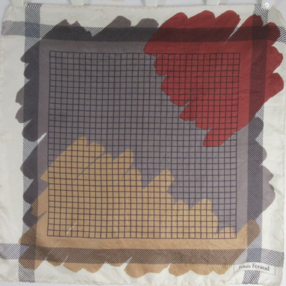 LOUIS FERRAUD Designer Geometric Silk Scarf - Square - 1869