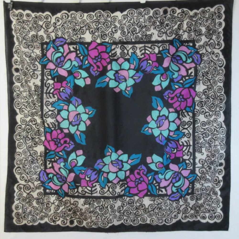 Retro Floral Design Silk Scarf - Square - 1918