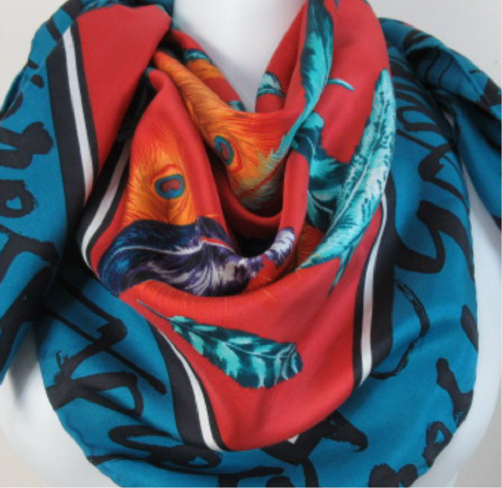 Express Feathers Design Silk Scarf - Square - 2088