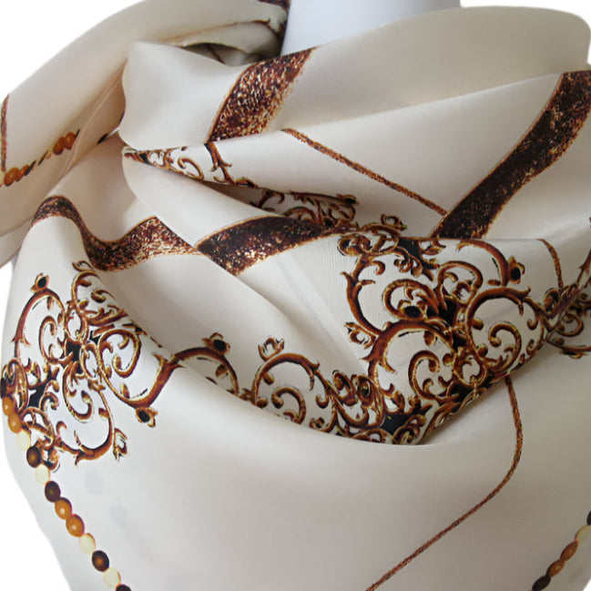 Armine Ivory and Brown Silk Scarf