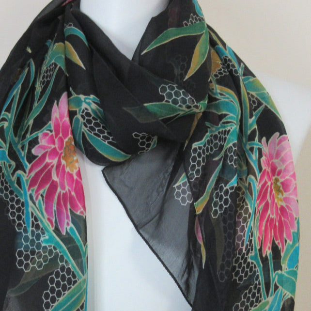 Frangi Designer Floral Silk Scarf - Long - 5443