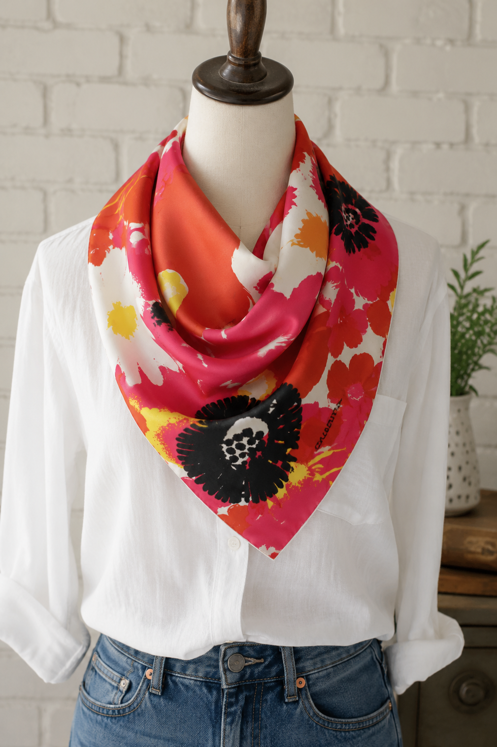 Club Monaco Silk Scarf - Bright Floral - 34" Square