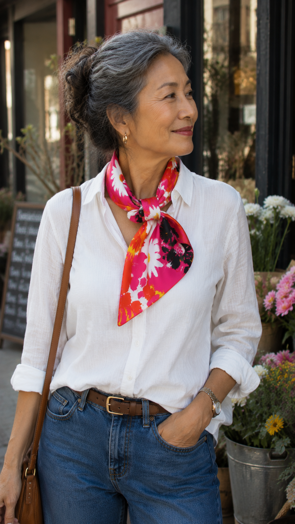 Club Monaco Silk Scarf - Bright Floral - 34" Square
