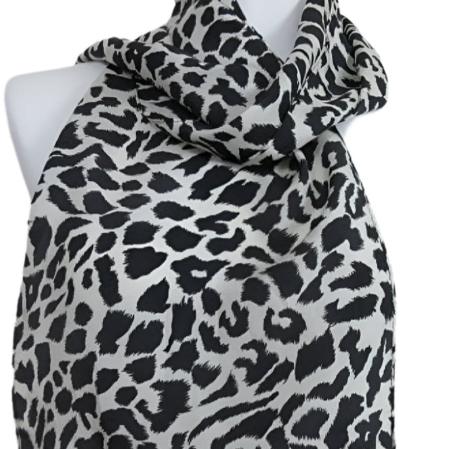 Black White Animal Print Silk Scarf - Long - 2639