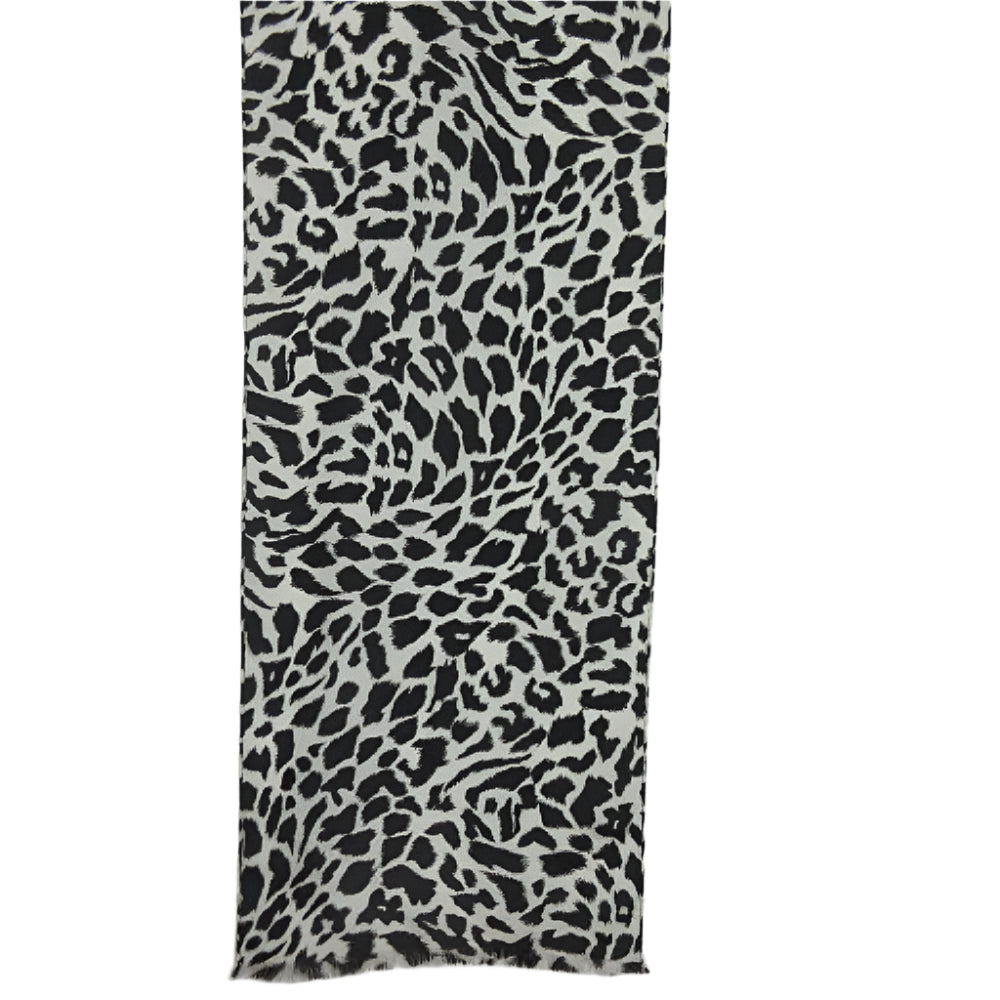 Black White Animal Print Silk Scarf - Long - 2639
