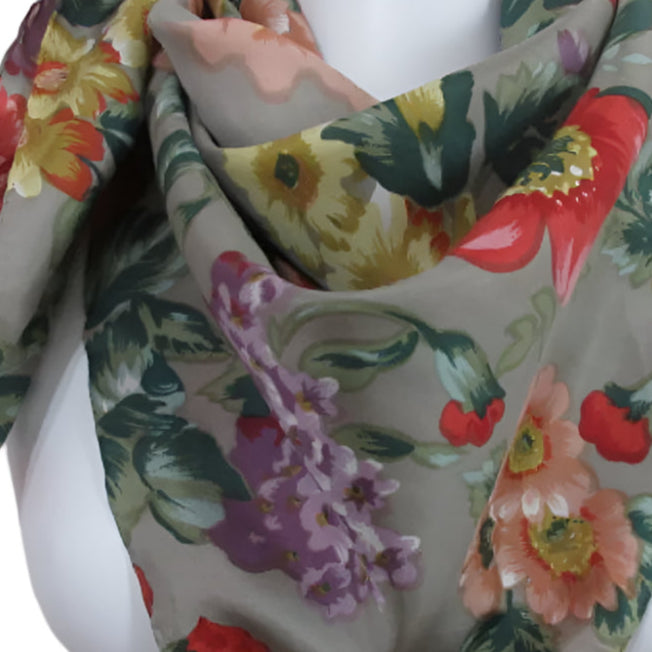 Fabulous Floral Design Silk Scarf - Square 2857