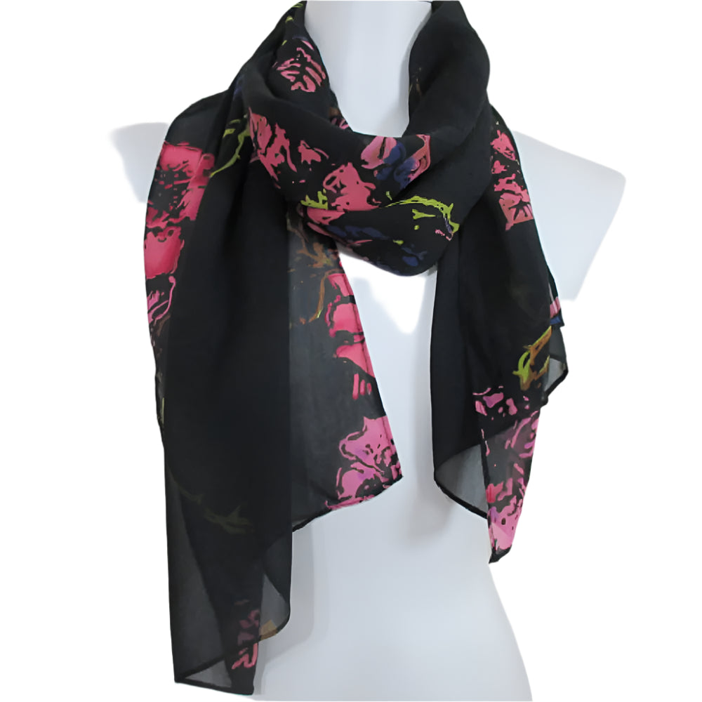 Chico's Designer Floral Chiffon Silk Scarf - Long - 2933