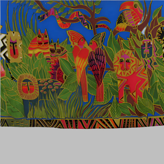 Art Jungle Animals Silk Scarf - Long - 3164