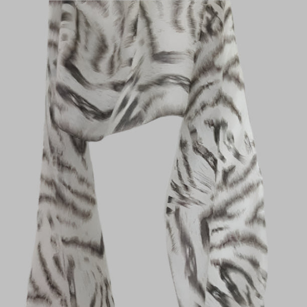 Fringed Animal Print Silk Scarf - Long - 3170