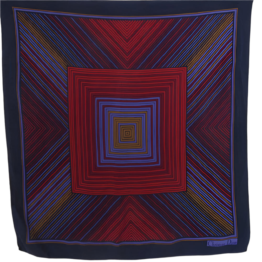 Christian Dior colorful geometric patterned fabric with concentric squares on a white background