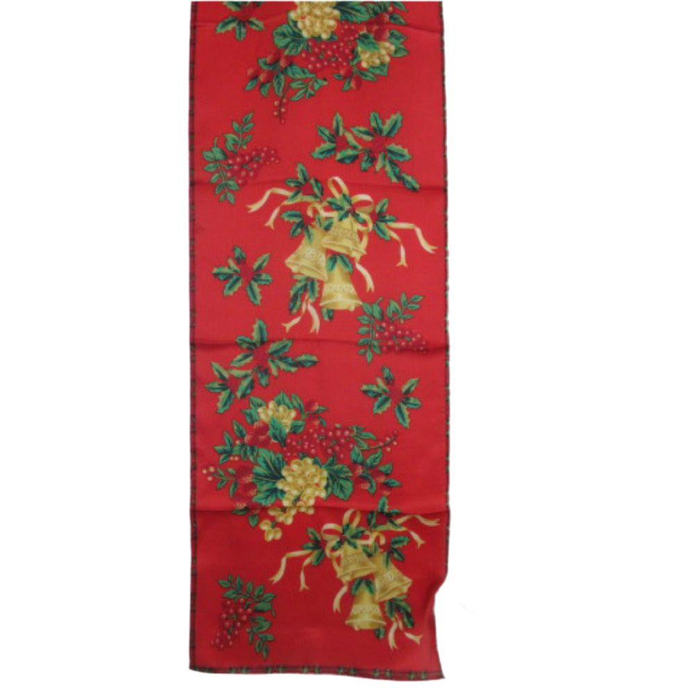 Christmas Poinsettia Bells Silk Scarf - Long - 3843