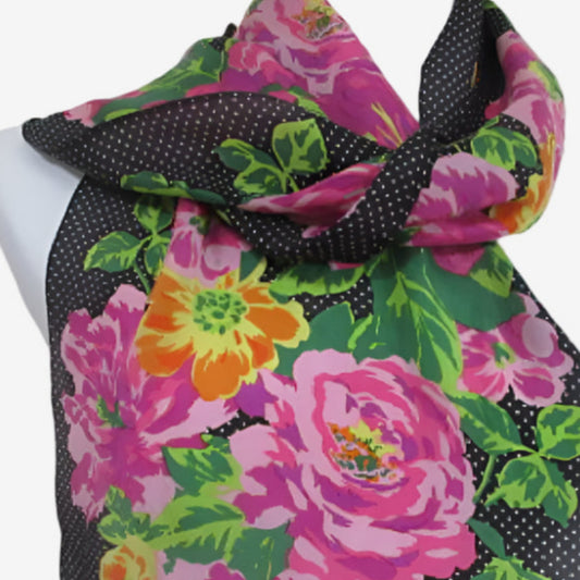 WOW! Oscar de la Renta Floral Polka Dot Silk Scarf - Long - 3308