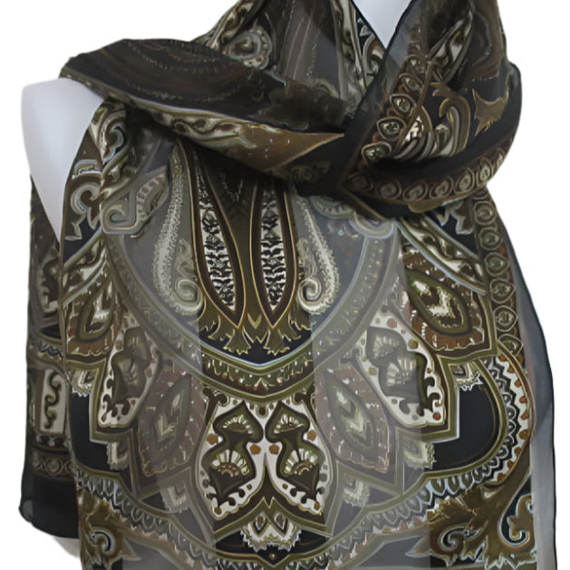 Bill Blass Intricate Belle Epoque Silk Scarf - Long - 3328
