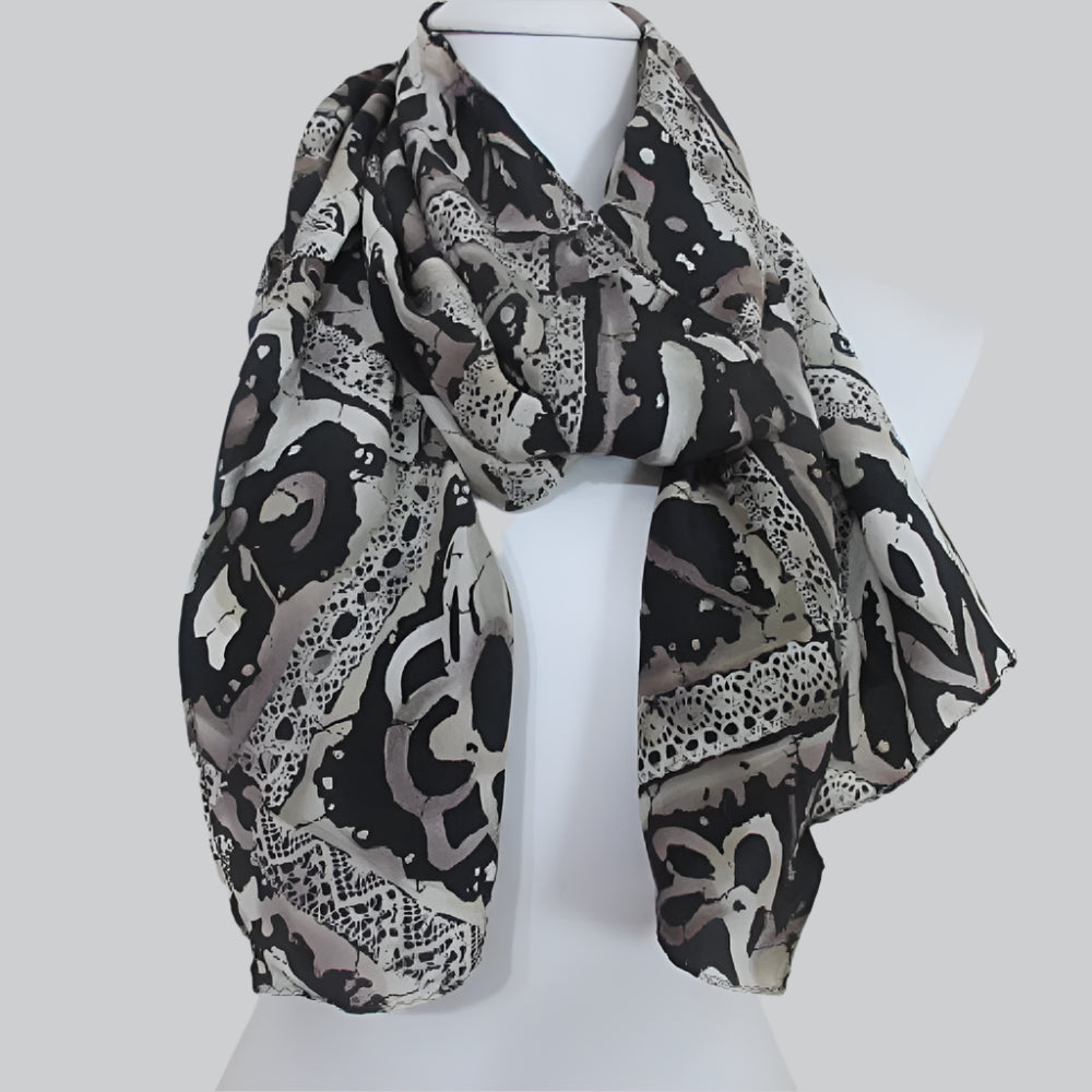Casca Art Abstract Lace Silk Scarf - Long - 3421
