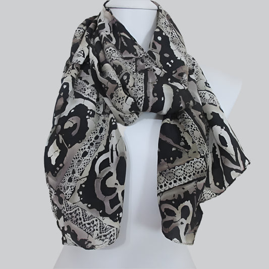 Casca Art Abstract Lace Silk Scarf - Long - 3421