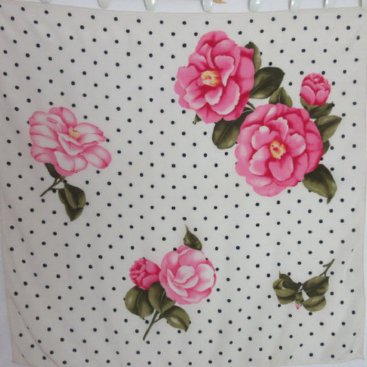 Beautiful Floral Polka Dot Designer Silk Scarf - Square - 3498