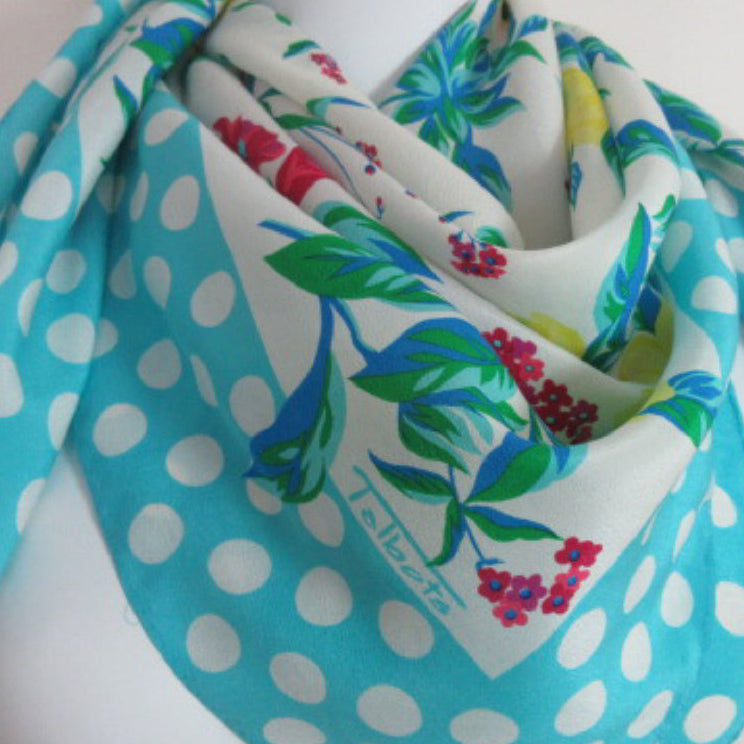 Talbots Floral Dots Designer Silk Scarf - Square - 3499