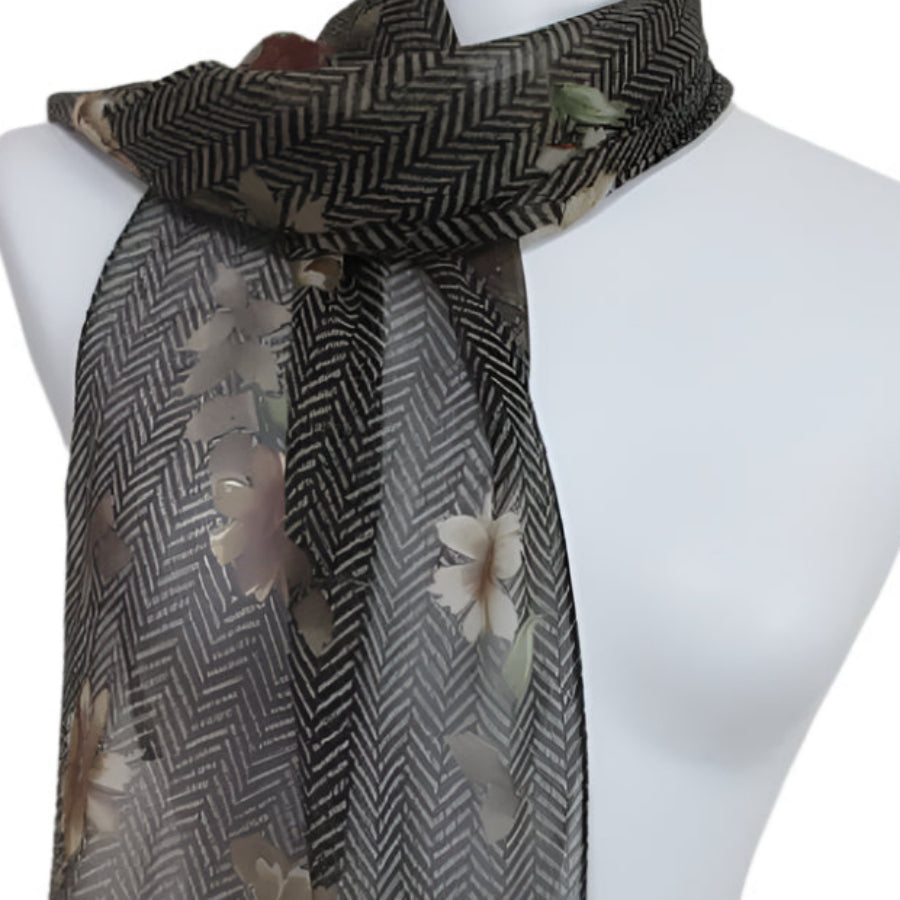 Echo Floral Chiffon Silk Scarf - Long - 3570