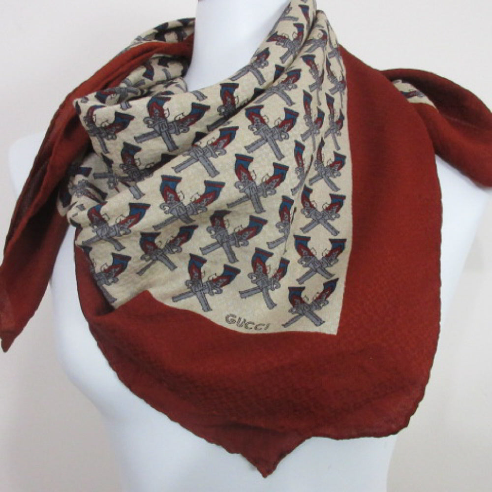 Rare Gucci Hand Gun Theme Scarf - Square - 3825