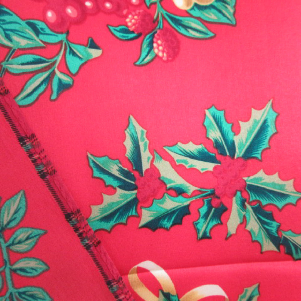 Christmas Poinsettia Bells Silk Scarf - Long - 3843