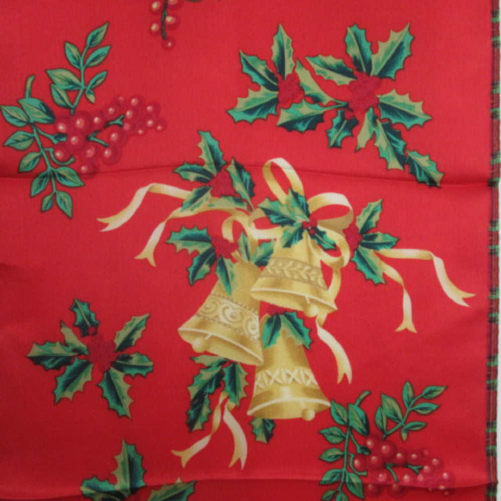 Christmas Poinsettia Bells Silk Scarf - Long - 3843