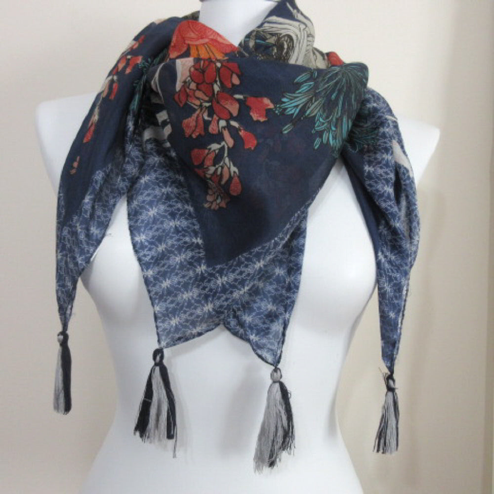 Bijou Floral Silk Scarf Sarong - Square - SKU 3851