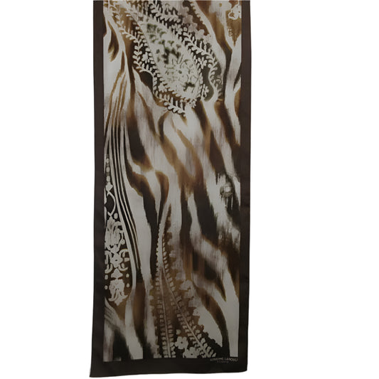 Decorative scarf with zebra print and lace details on a plain background