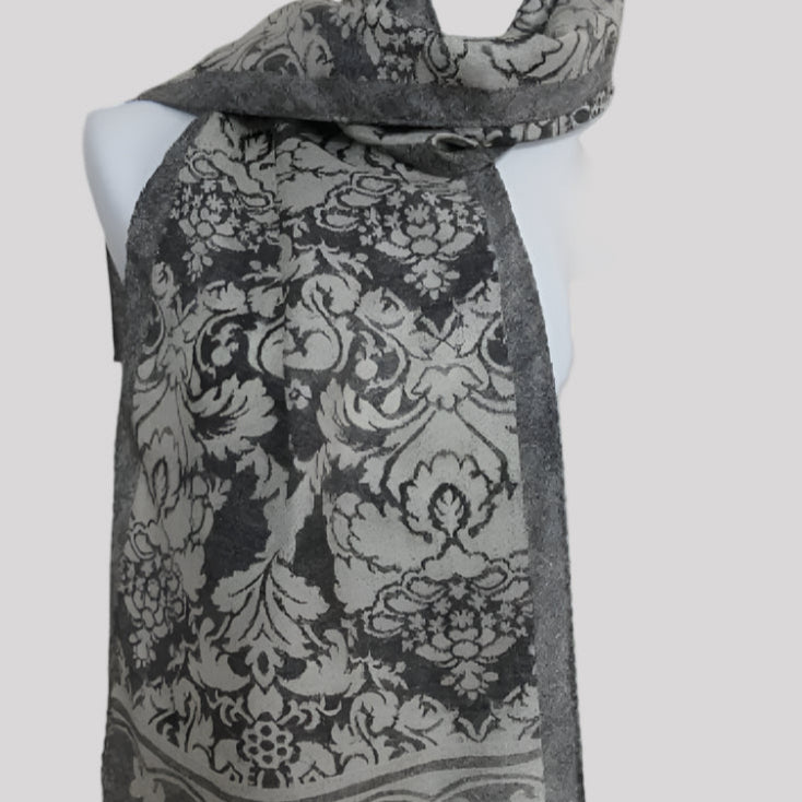 Elaine Gold Floral Scroll Silk Scarf - Long - 3944