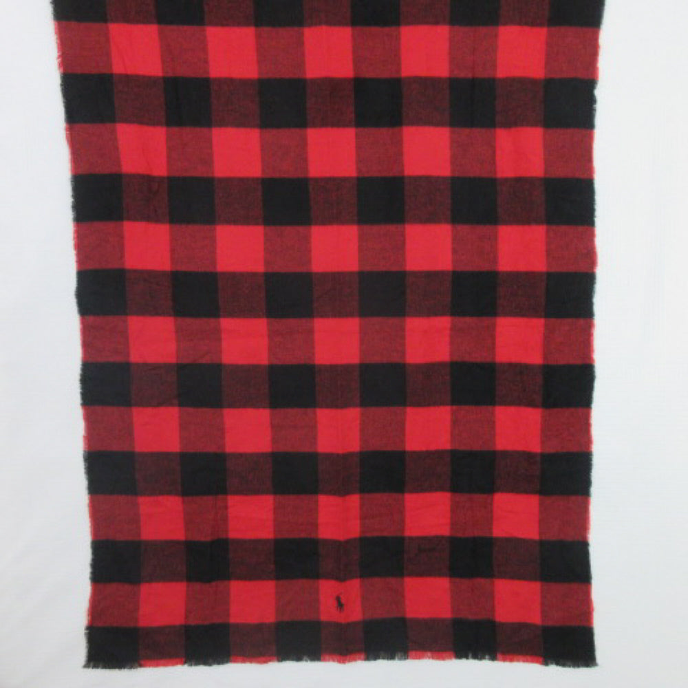 RALPH LAUREN Long Scarf Black & Red Plaid 28" x 74" Long - 3954